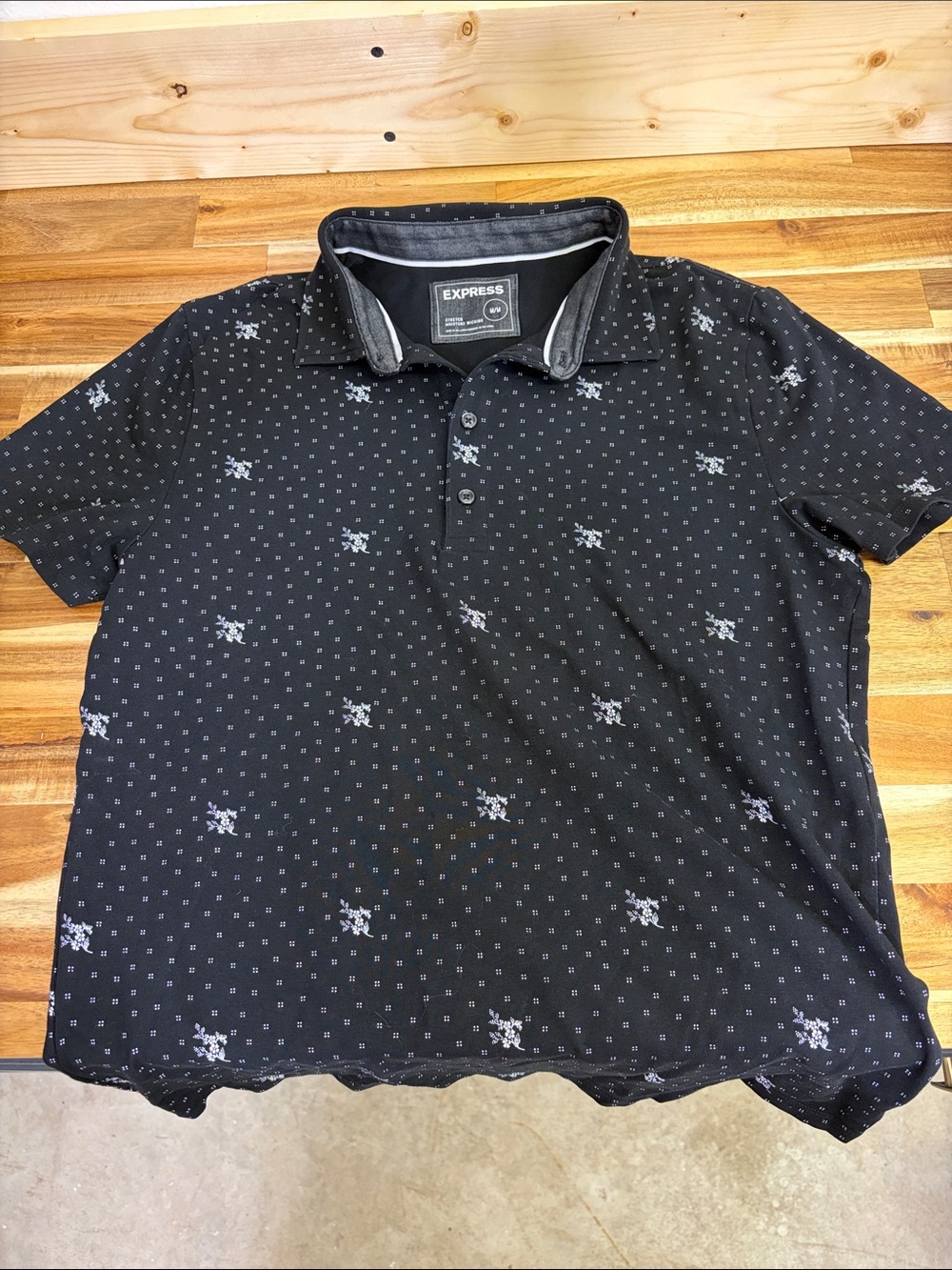 Express Black Polo with Small Gray Micro Motif